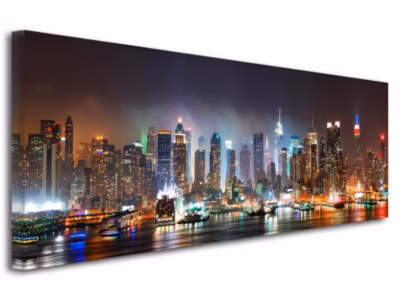DECLINA, Tableau toile imprimée, Tableau toile décoratif panorama New York by Night, 120×50 cm