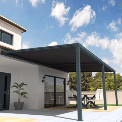 Pergola toile SUNLIGHT Gris anthracite – 5,00×3,50m (Motorisé à télécommande secours – Gris Anthracite)