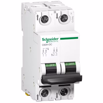 A9n61537 Disjoncteur Courant Continu Dc – 2p – 40a – Courbe C – à Vis – Schneider C60h-dc