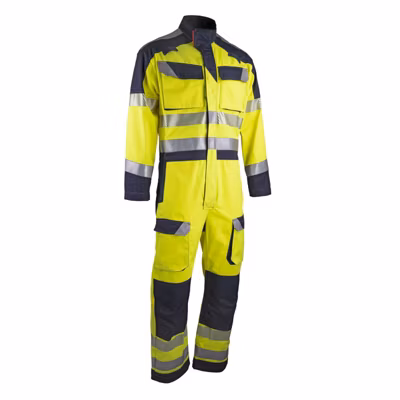 Combinaison ATEX haute visibilité LMA SILICIUM, multipoches, poches genoux EN14404. Certifiée EN11612, EN20471, IEC61482 (ATPV14).