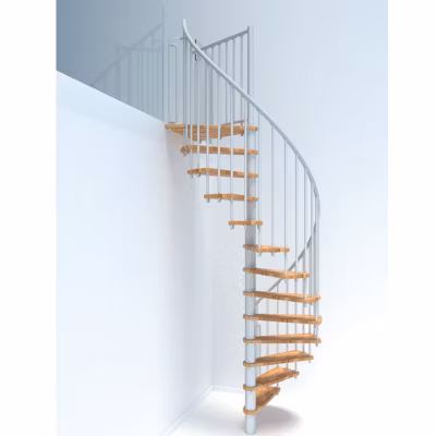 Escalier colimaçon 10 marches – Hauteur à franchir 1.90 à 2.35m – Diamètre 120cm – Structure blanche et marche hêtre –