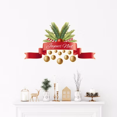 Sticker Noël ruban Joyeux Noël – Autocollants stickers adhésifs noël – décoration fêtes – 50x80cm