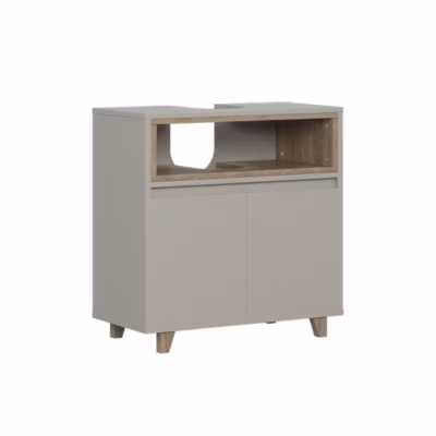 Vicco Meuble vasque simple Grège/Chêne 60x61cm avec 2 portes