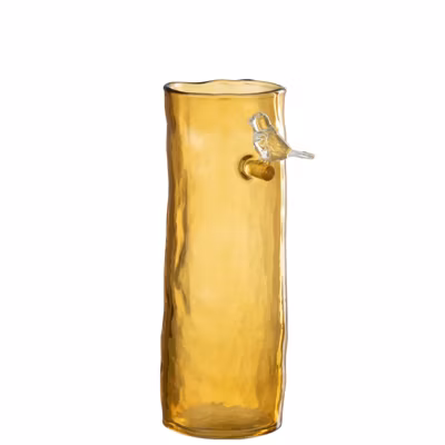 Vase oiseau en verre jaune 13.5×9.5×27 cm