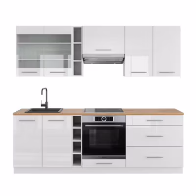 Vicco Cuisine blanc brillant/blanc 235cm , PT Chêne
