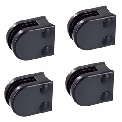 4 x Pince à verre pour tube diam. 42,4 modèle 00 – Ep. verre 6,76 mm – Zamak noir RAL 9005