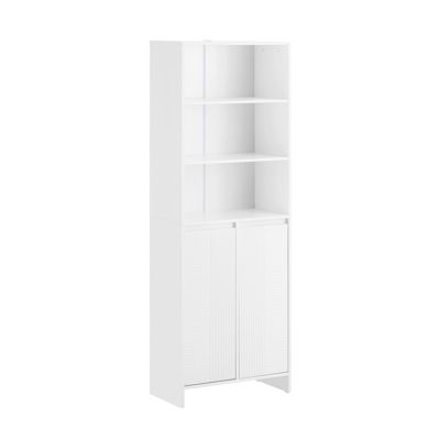 SoBuy Armoire pour Salle de Bain avec 2 Portes, 2 Paniers à Linge et 3 Compartiments, Blanc