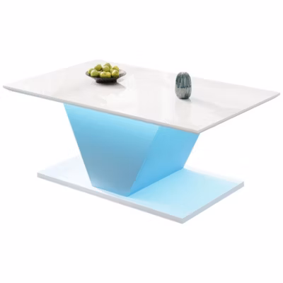 Table Basse 100x50cm LED, Forme En V, Pour Petits Espaces, Blanche