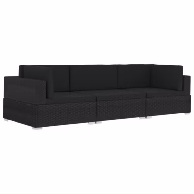 vidaXL Canapés de jardin 3 pcs avec coussins Résine tressée Noir