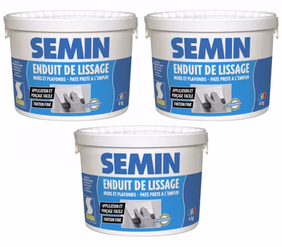 Enduit de Lissage en Pâte pour Murs et Plafonds Semin, Intérieur, Seau de 4 kg (lot de 3)