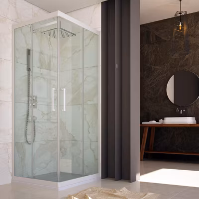 Cabine Douche en PVC 75×120 CM Hauteur 200 Transparent mod. Lite Profil Blanc