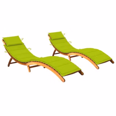 Chaise longue – Acacia – 2 pcs – Pliable – Résistant aux intempéries – Coussin inclus