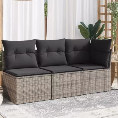 vidaXL Canapé de jardin avec coussins 3 places gris résine tressée 366138
