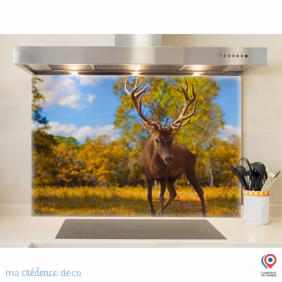Crédence cuisine fond de hotte Jeune cerf – Verre trempé – L 90 cm x H 50 cm – MaCrédenceDéco