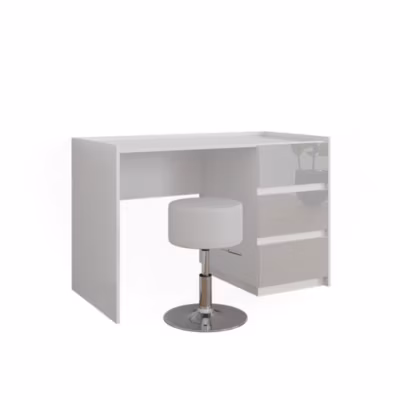 Vicco Coiffeuse Blanc Haute brillance 120cm avec tabouret