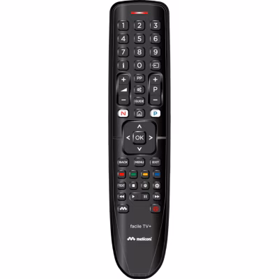 Meliconi – Télécommande universelle FACILE TV+ – 100% fonctions d&rsquo;origine – Corps en gomme antichoc – Accès direct Netflix et Prim