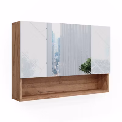 Vicco Armoire de toilette Blanc brillant/Chêne doré 17x55cm