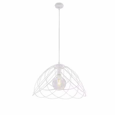 Pagode Lustre en fer laqué blanc déco effet shabby chic avec câble électrique réglable 1 lumière 132 d.45 BL298-S1-BCO