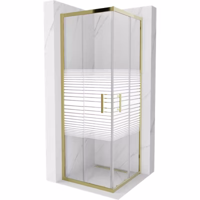 Mexen Rio cabine de douche carrée 70 x 70 cm, bandes blanches, dorée – 860-070-070-50-20