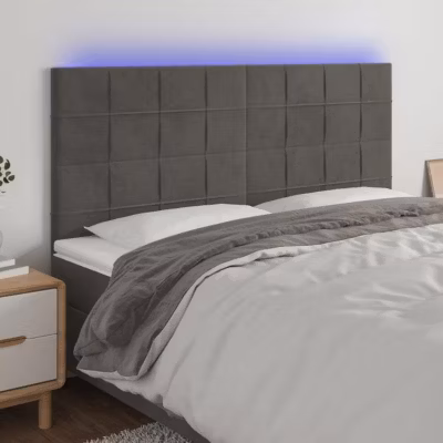 vidaXL Tête de Lit à LED Meuble de Chambre à Coucher Accessoire de Lit Double Tête de Cadre de Lit Intérieur Gris Foncé 3122491