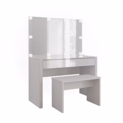 Vicco Coiffeuse blanc brillant/blanc 110cm avec éclairage LED et banc