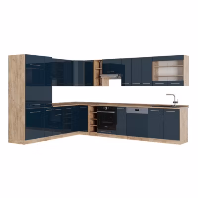 Vicco Cuisine dangle bleu foncé brillant/chêne doré 347×58.1cm sans PT