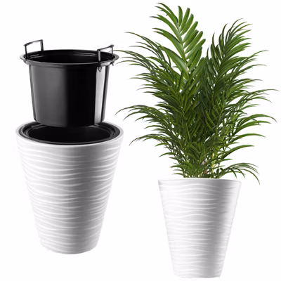 KADAX Pot de Fleur Pot de Fleur 35 cm Couvercle avec Insert Support de Fleur en Plastique Blanc