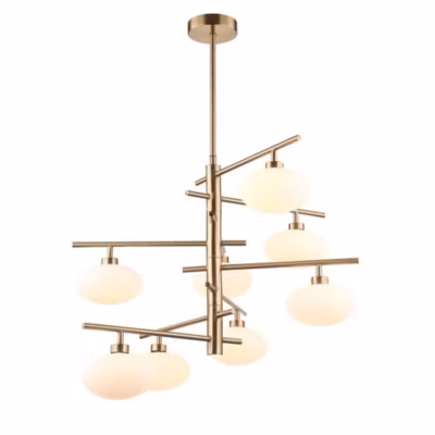 Italux Fiorenzo – Suspension moderne en laiton à 8 lumières avec abat-jour blanc, G9