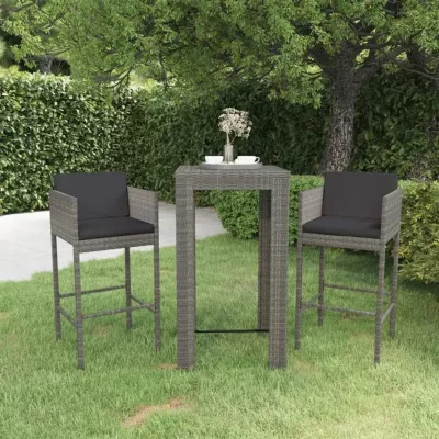 vidaXL Ensemble de Bar de Jardin 3 pcs et Coussins Meubles d&rsquo;Extérieur Table et Chaises de Patio Salon de Jardin Terrasse 3094779