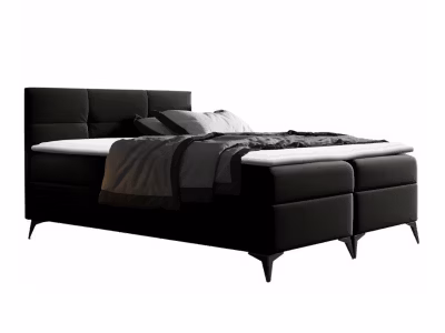 Lit continental Baltimore 134, Unique, Noir, Faux cuir, Disponible