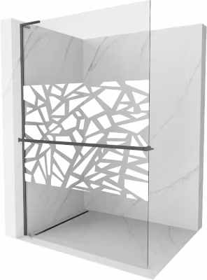 Mexen Kioto+ L paroi de douche avec étagère Walk-in 120 x 200 cm, motif blanc, gris gun brossé – 800-120-123-66-85