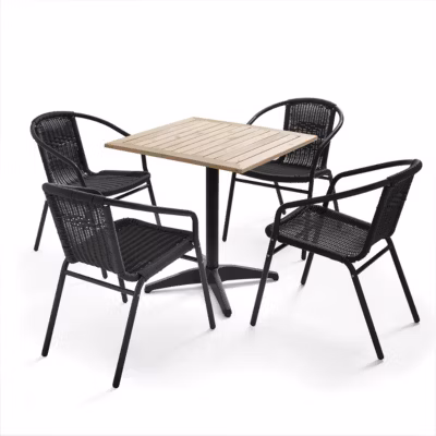 Table de jardin carré plateau bois et 4 chaises en résine  Oviala