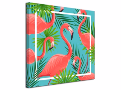 DECLINA, Tableau toile imprimée Vintage, Tableau toile vintage flamant rose, 80×80 cm