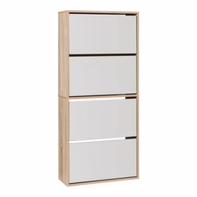 Meuble à chaussures Lund à 4 abattants avec miroir effet chêne Sonoma en.casa