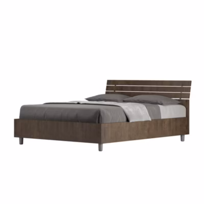 Lit sans sommier Tête de lit inclinée 140×200 à lattes en noyer Ankel