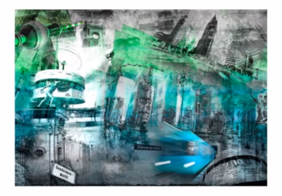 Papier peint intissé panoramique ville et architecture berlin – collage (vert) 100×70 cm