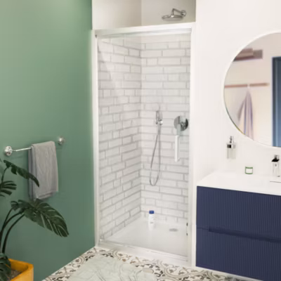 TEX-C Porte de douche 100x195cm ouverture gain de place anticalcaire avec profilés chrome brillant (SATTEXC100CRT)