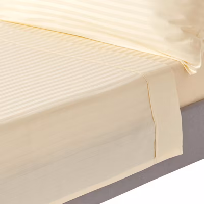 Drap plat satin rayé en coton égyptien 330 fils jaune pâle, 178×255 cm – HOMESCAPES