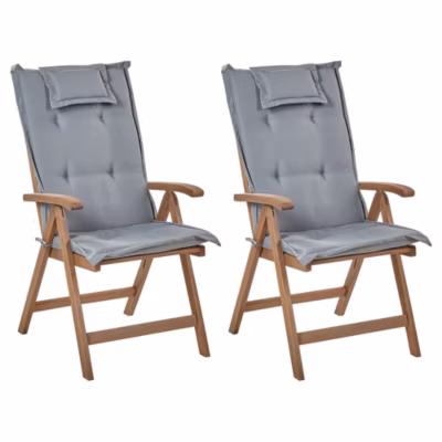 Lot de 2 chaises de jardin avec coussins AMANTEA Acacia Gris