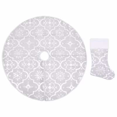 Jupe de sapin de Noël de luxe avec chaussette Blanc 90 cm Tissu vidaXL