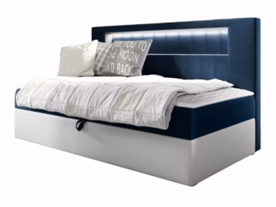 Lit continental Baltimore 168, Unique, Bleu, Faux cuir, Disponible