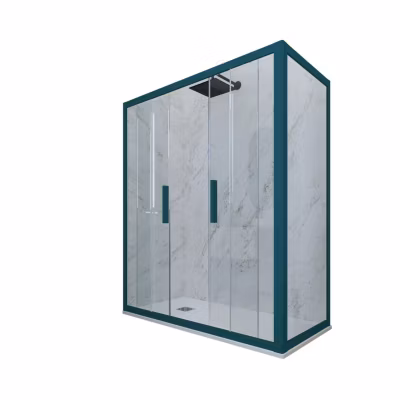 Cabine parois de douche angulaire coulissante 70×150 cm H 200 en PVC Vert Night Watch Verre Transparent mod. Glam Duo