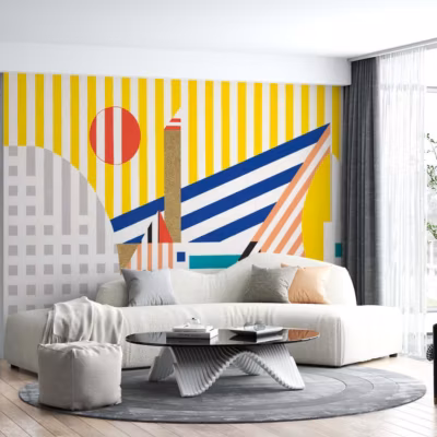 Papier peint panoramique avec lignes géométriques abstraites – 170×260 cm (l x h)
