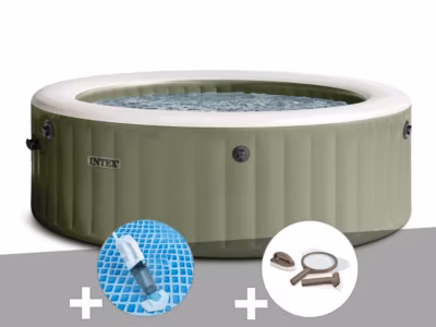 Kit spa gonflable Intex PureSpa Olive rond Bulles 4 places + Aspirateur + Kit d&rsquo;entretien