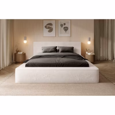Lit coffre ORLANE  Beige Sable nacré polaire  160×200 cm  Sommier relevable  Design haut de gamme