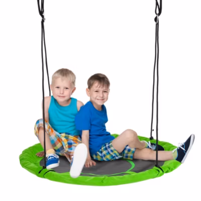 Balançoire nid d&rsquo;oiseau ronde balançoire panier dia. 110 cm 4 anneaux inclus métal époxy Oxford haute densité vert