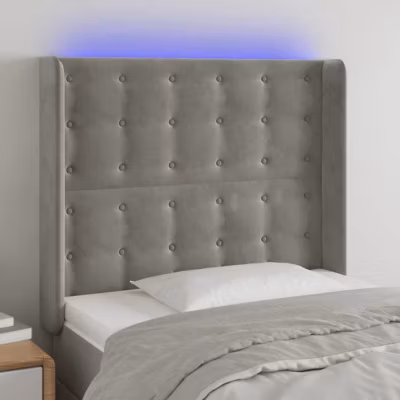 vidaXL Tête de Lit à LED Meuble de Chambre à Coucher Accessoire de Lit Simple Tête de Cadre de Lit Intérieur Gris Clair 3124512
