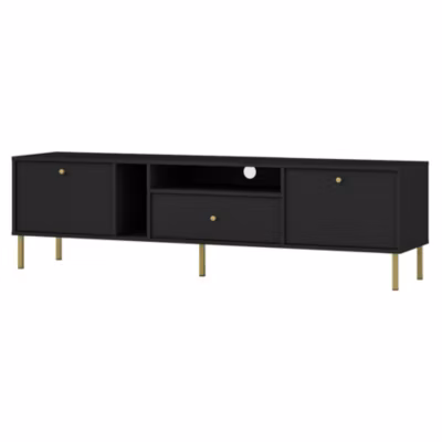 Meuble TV 180 cm 2 portes avec tiroir noir graphite OKTIO