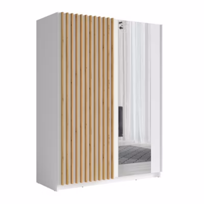 Armoire 150 cm avec 2 portes coulissantes, coloris blanc et chene  Collection STRANO