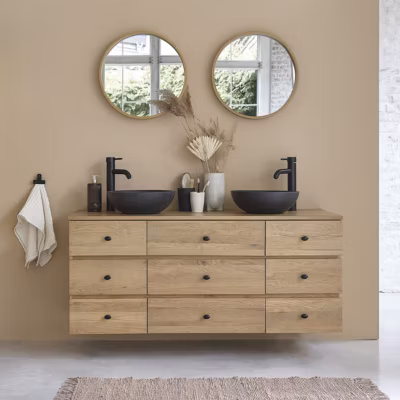 Meuble de salle de bain en chêne massif 140 cm